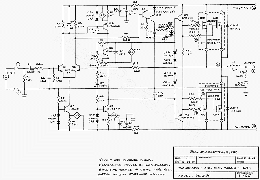 SOUNDCRAFTSMENT PCR800 POWER AMPLIFIER SCHEMATIC